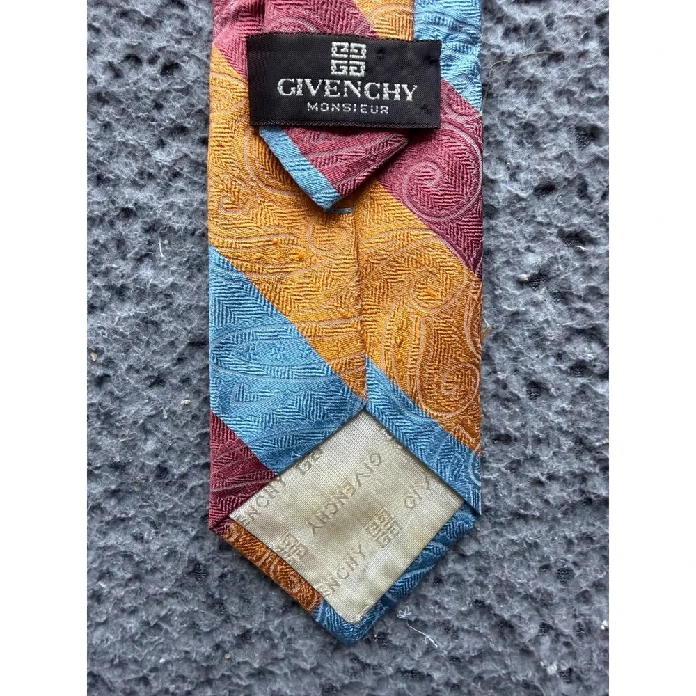 Givenchy Monsieur Striped Paisley Jacquard Silk Neck Tie Multicolor One Size